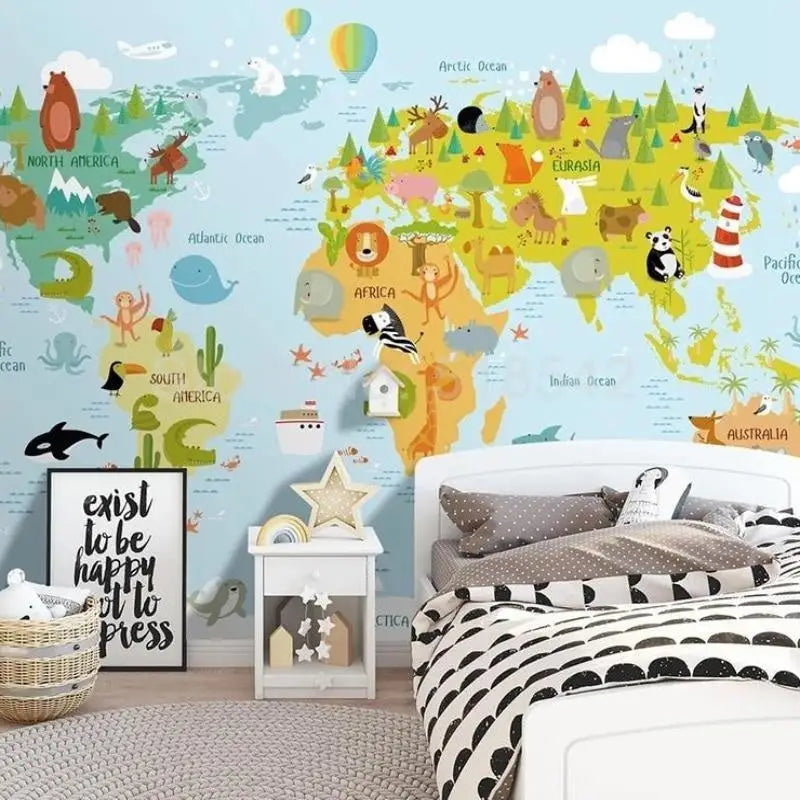 Decoración De Dormitorio De Papel Pintado De Mapa Mundial