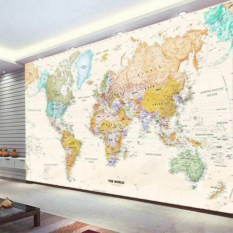 Papel Pintado De Mapa Mundial Con Patrón Occidental - Second Image