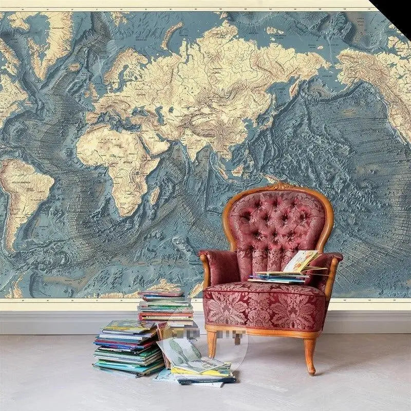 Papel pintado para dormitorio con mapa mundial - Second Image