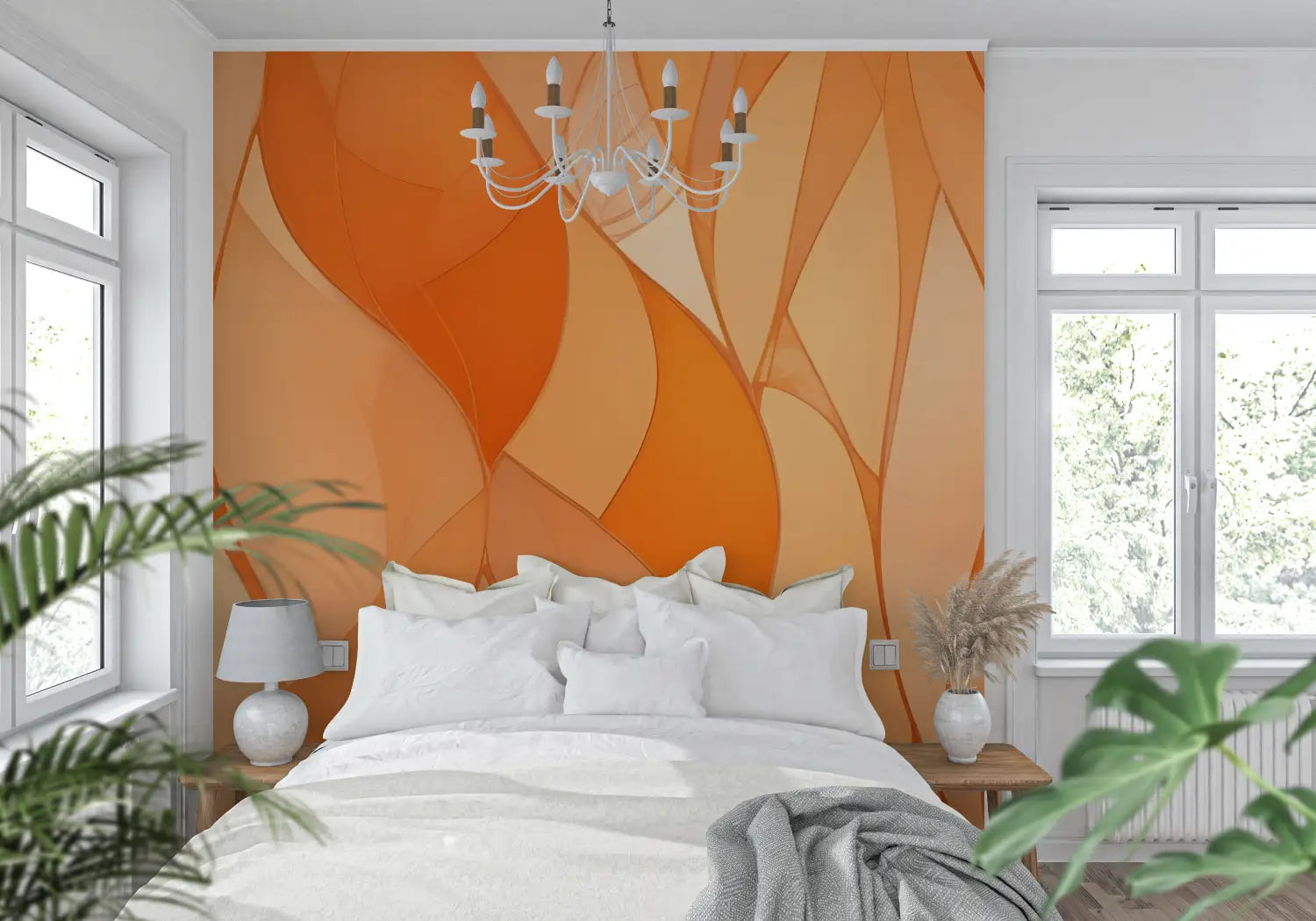 Papel pintado de color naranja - pared de la cocina