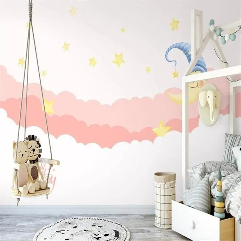 Papel pintado con decoración de nubes para habitación de niñas. - Second Image