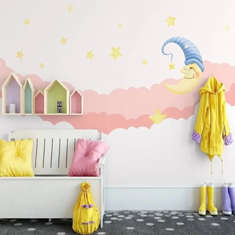 Papel pintado con decoración de nubes para habitación de niñas. - Second Image