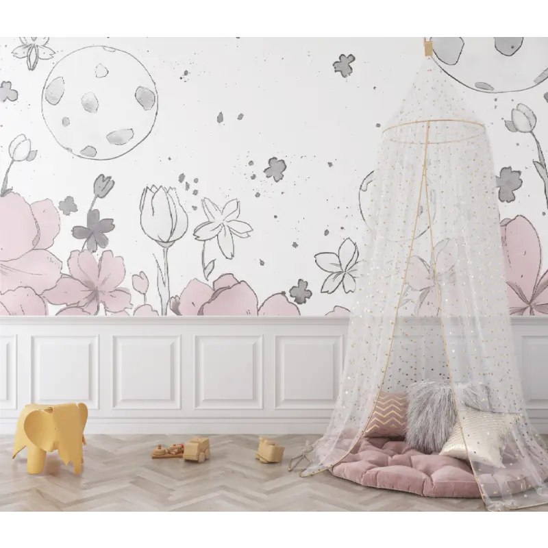 Papier peint dessin fleurs pour bébé - chambre bébé