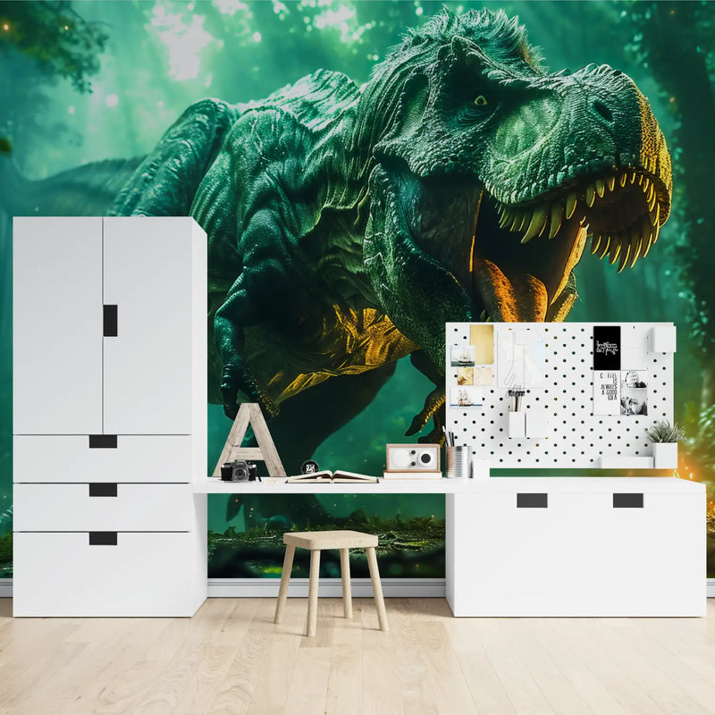 Papier Peint Dinosaure T Rex Vert - chambre spiderman