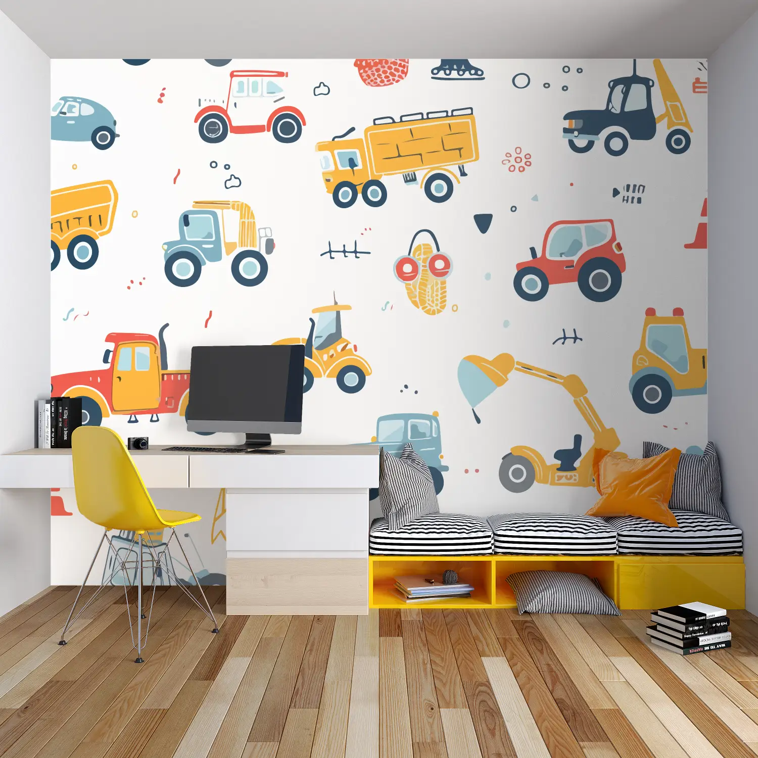 Papel pintado infantil Camión - cama del dormitorio del niño