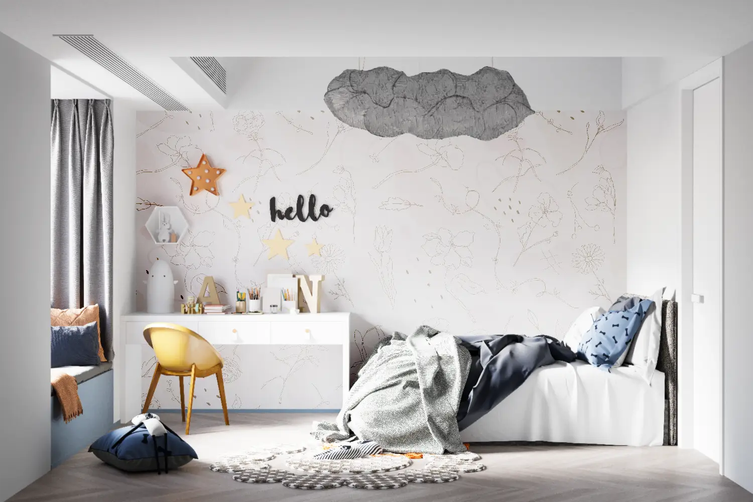 Papel pintado infantil Diseño de flores - tapices de pared