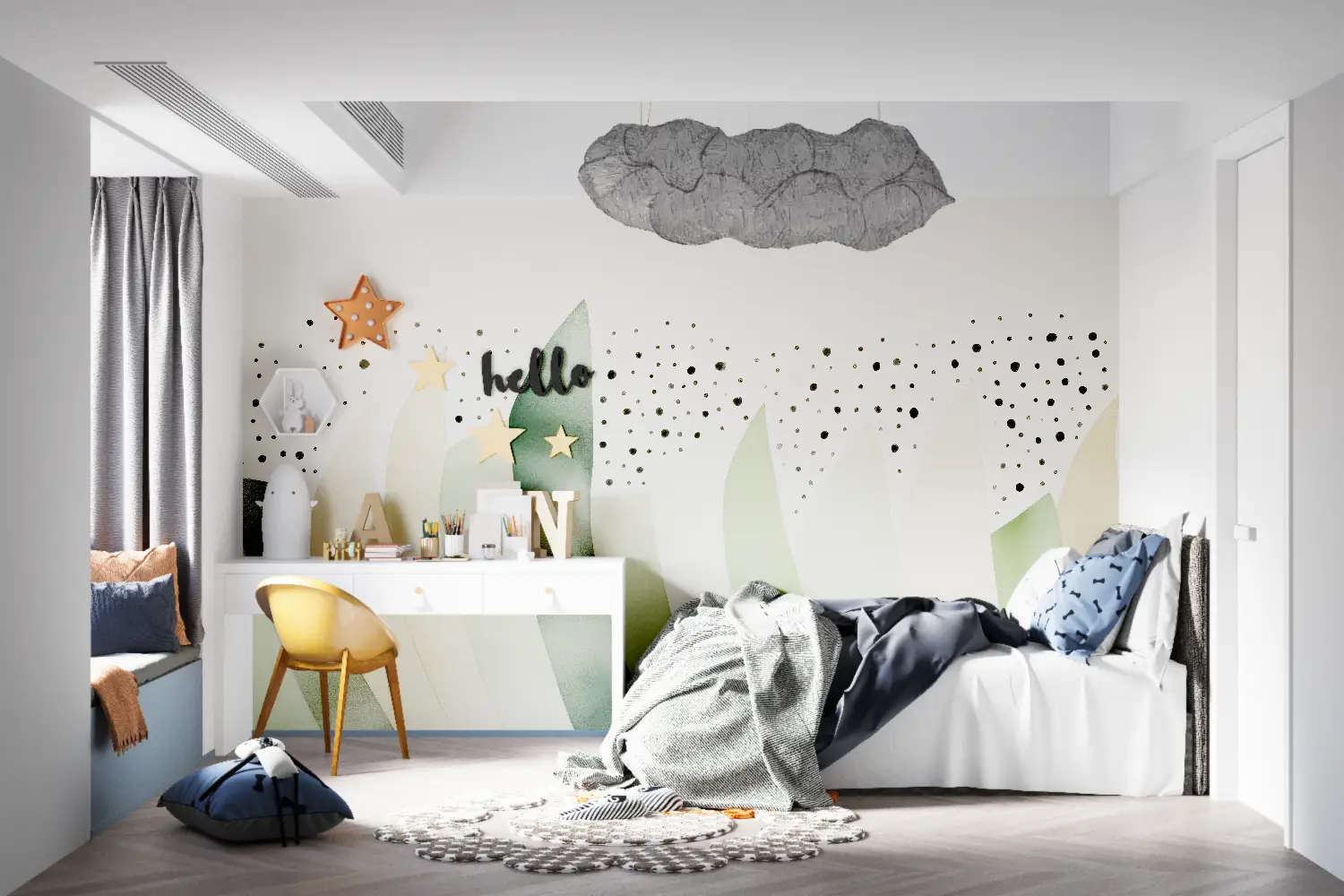 Papel pintado infantil verde salvia - papel pintado para adolescentes