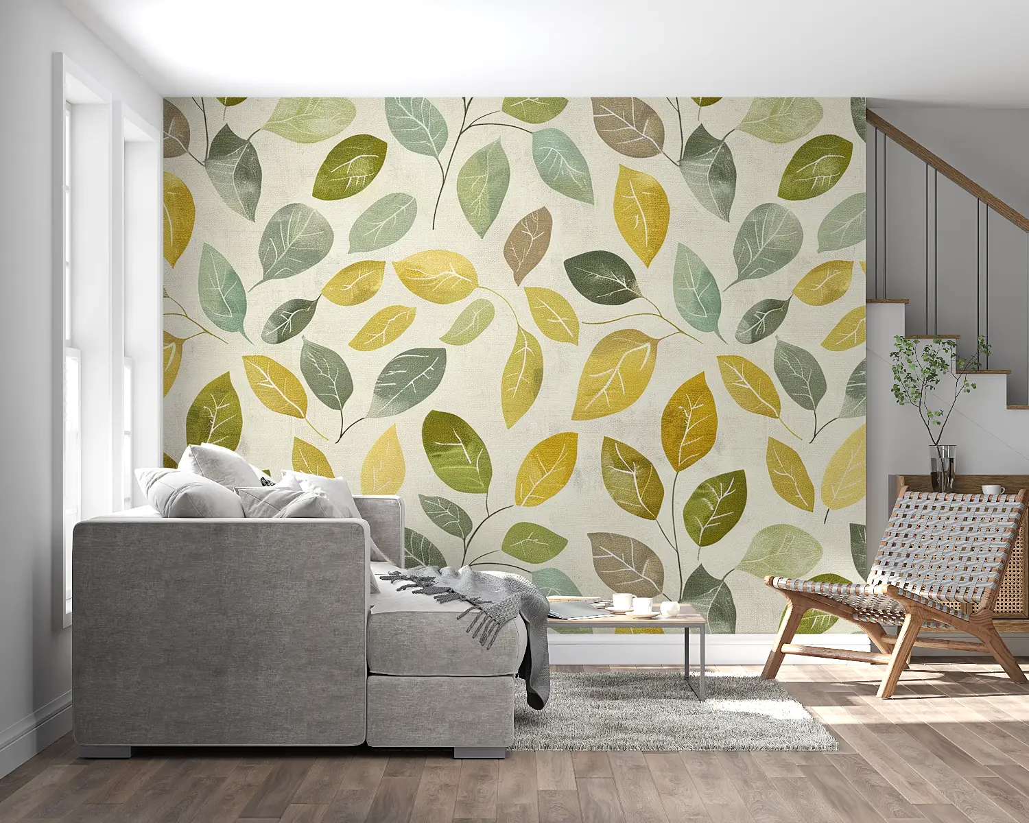 Papel pintado de follaje verde y amarillo - cabecero