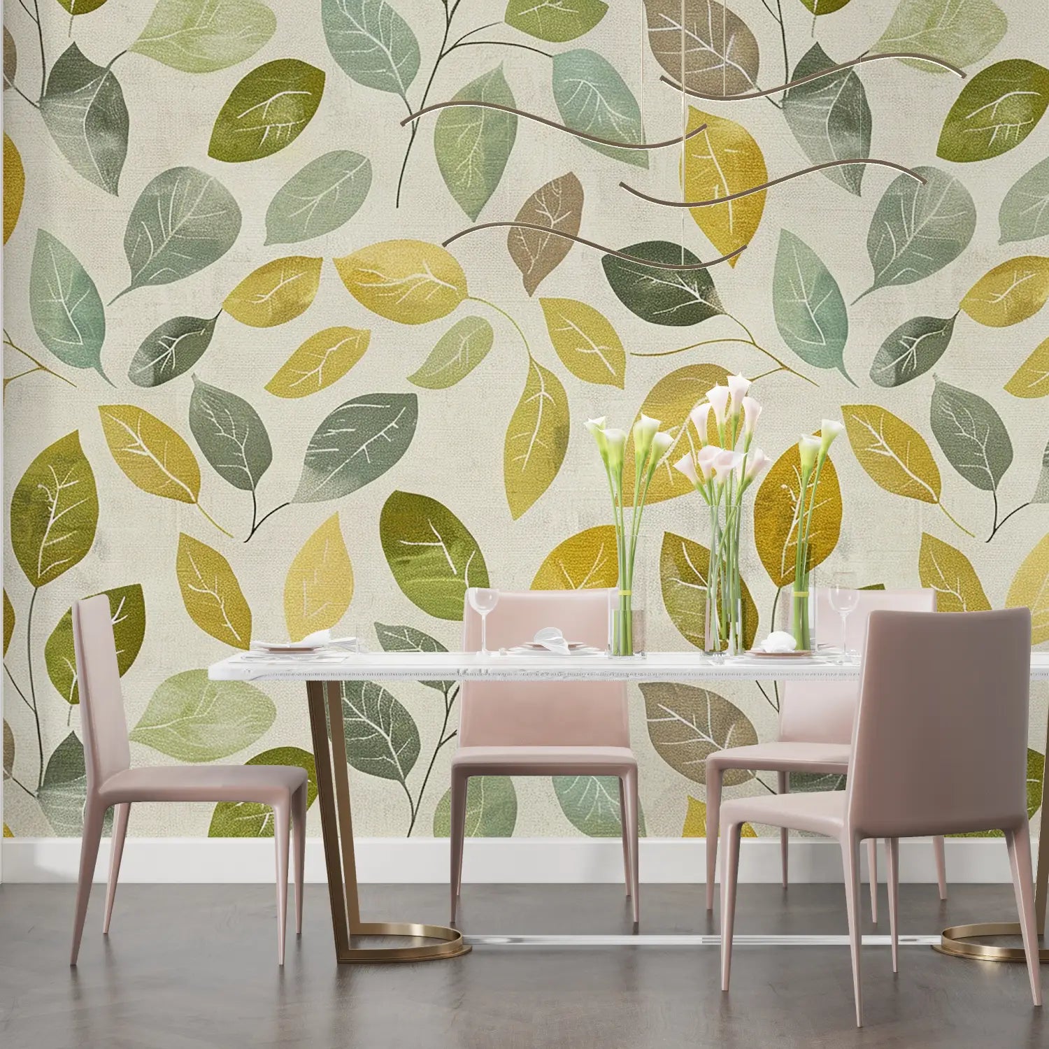 Papel pintado de follaje verde y amarillo - fotomural panorámico