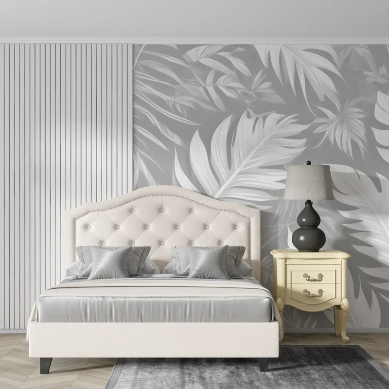 Papier Peint Feuille Gris - design