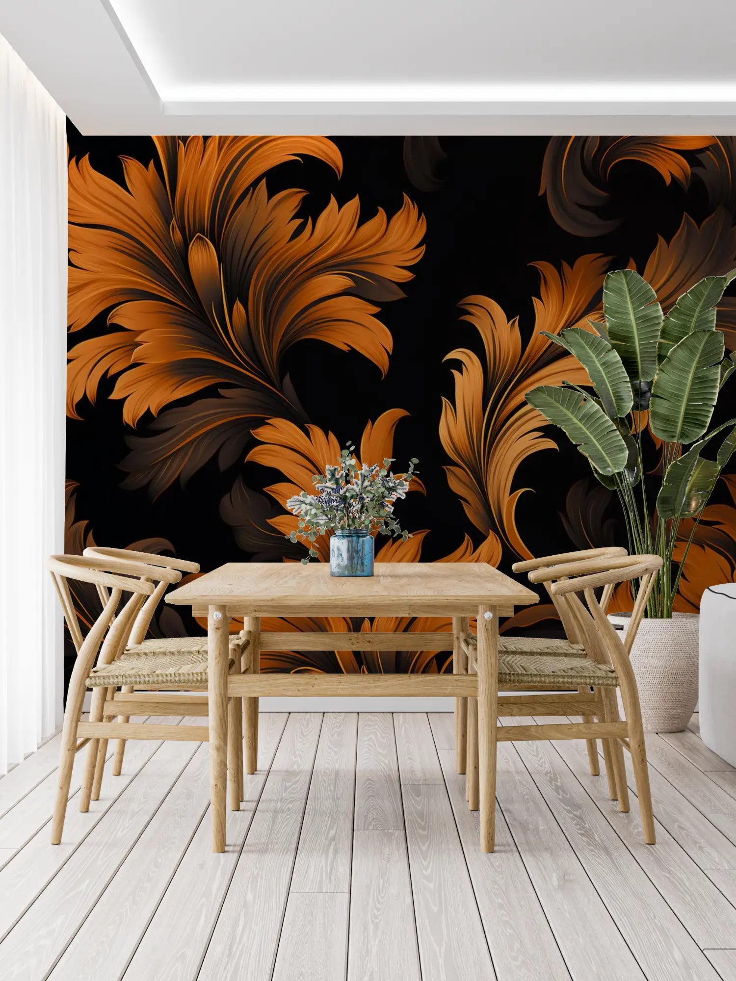 Papel pintado de flores naranjas y negras - Francés