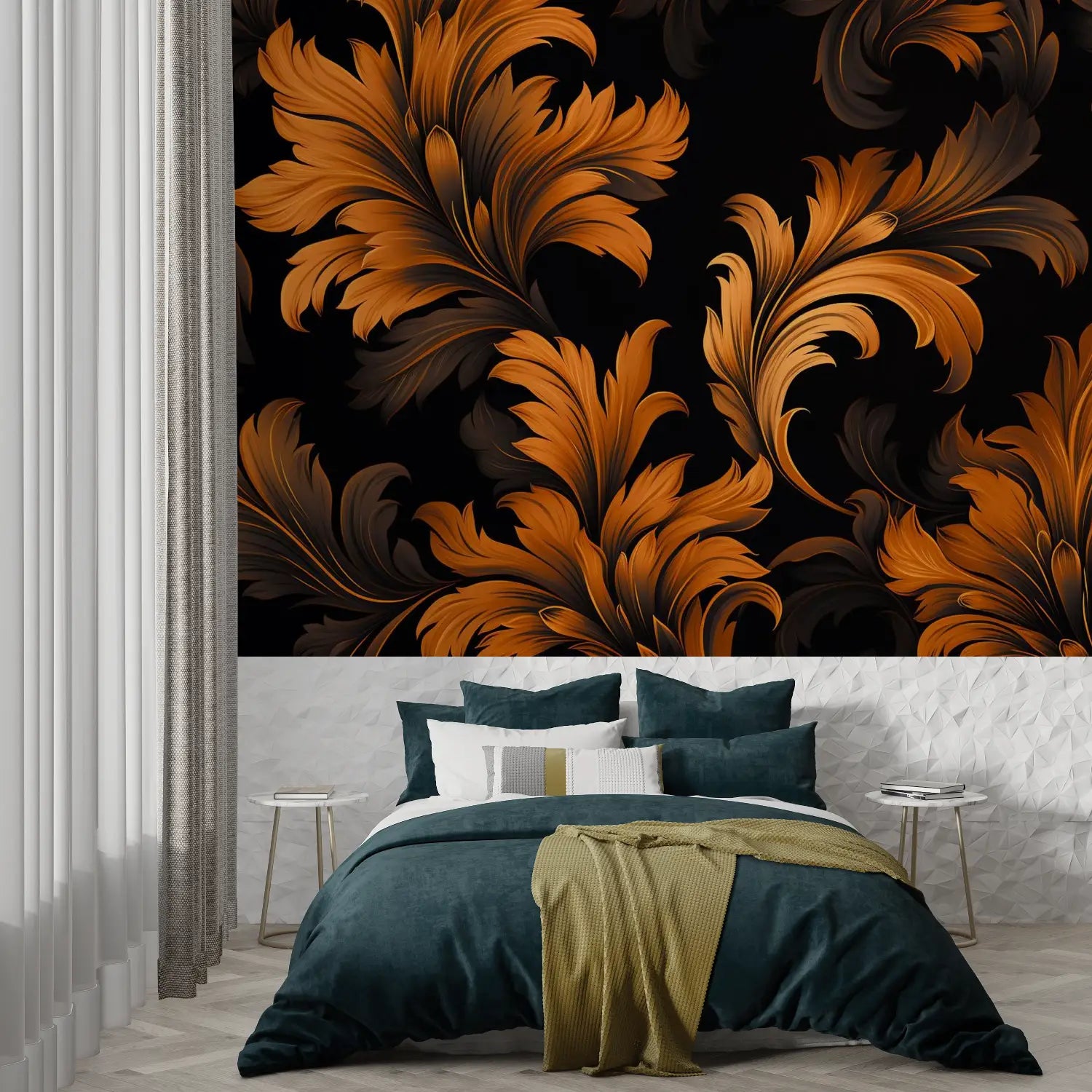 Papel pintado de flores naranjas y negras - papel pintado