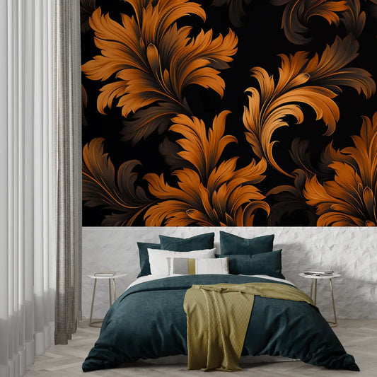 Papel pintado de flores naranjas y negras - papel pintado