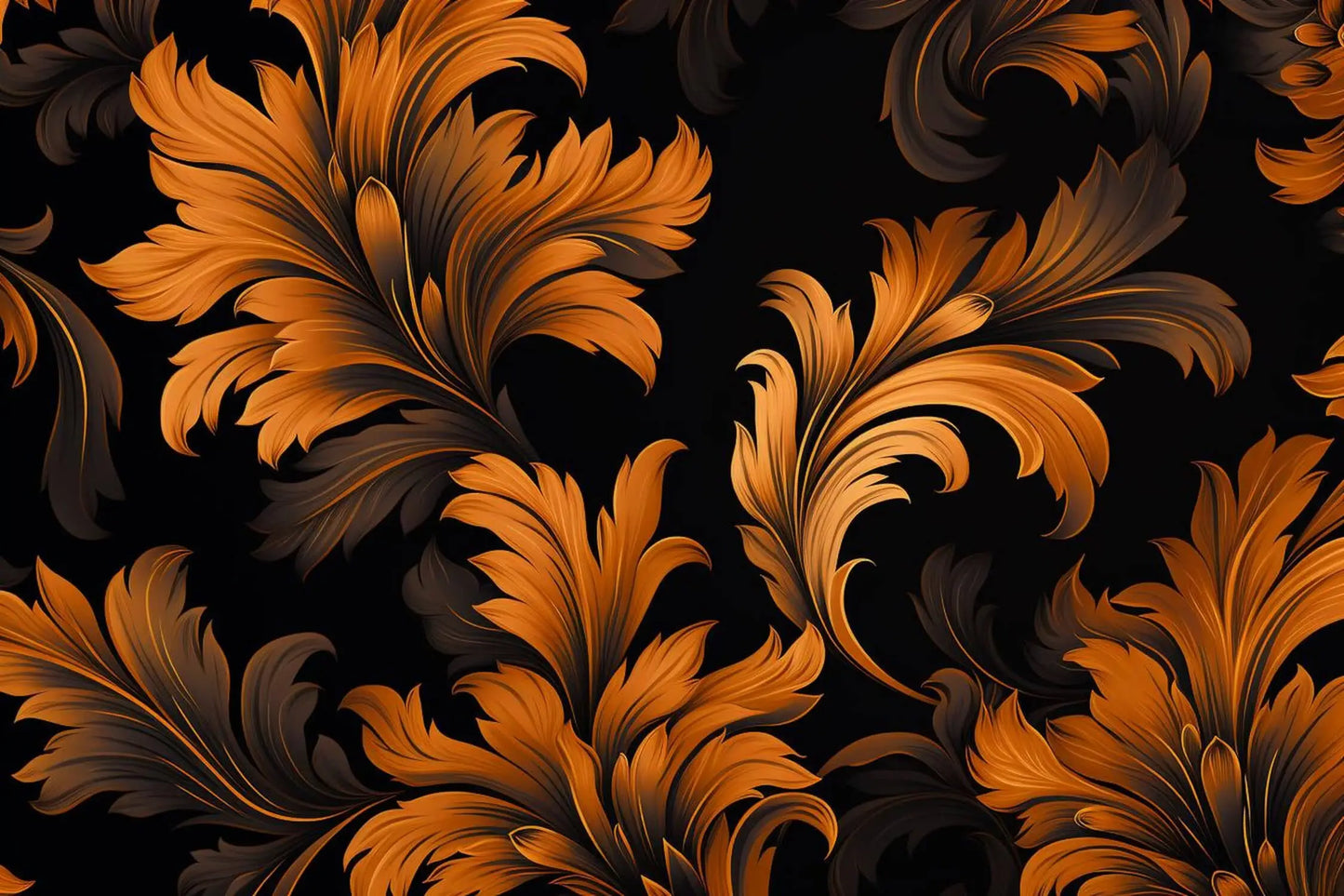 Papel pintado de flores naranjas y negras