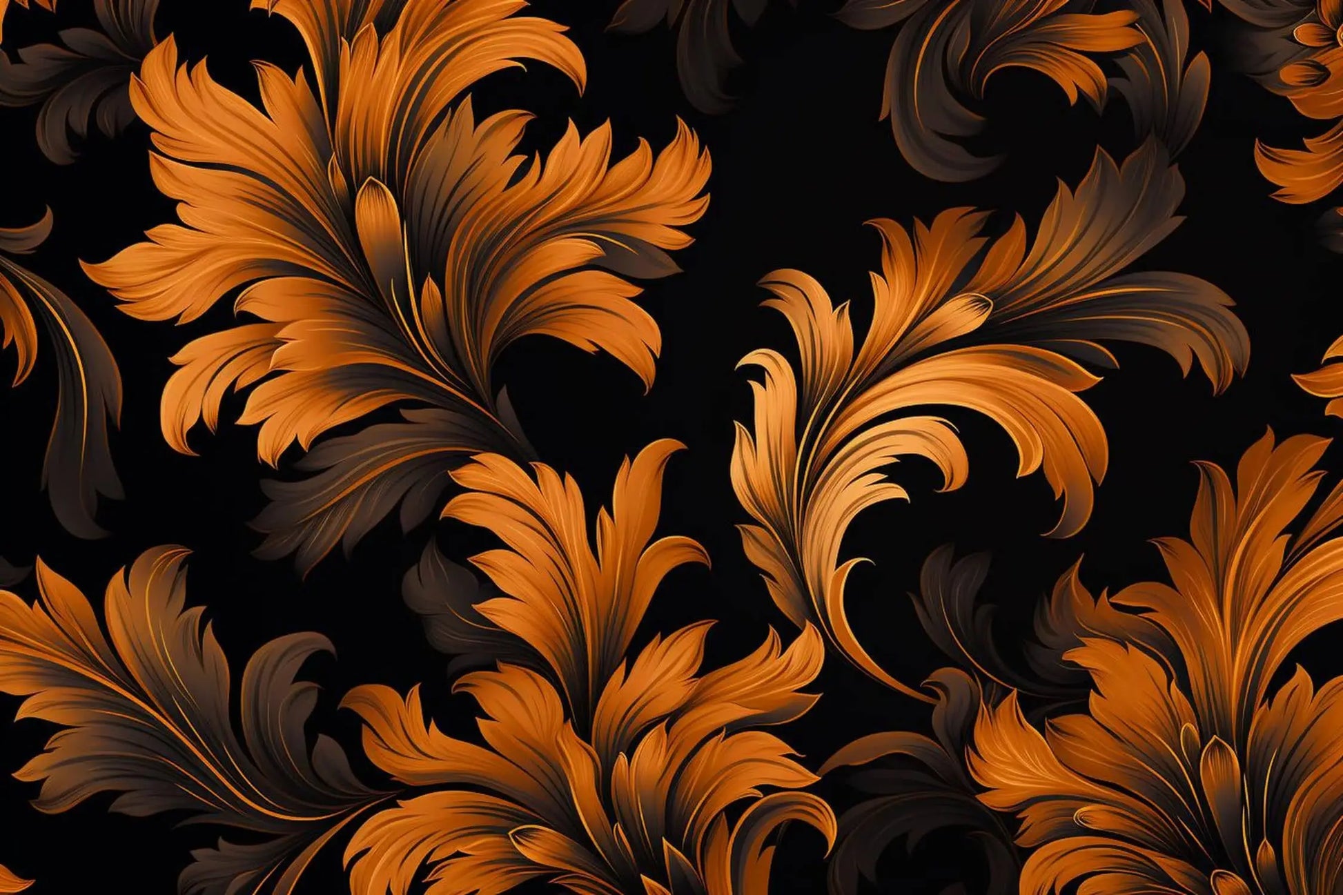 Papel pintado de flores naranjas y negras