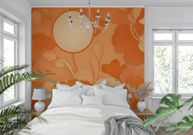 Papier Peint Fleur Orange Vintage - tendance mur