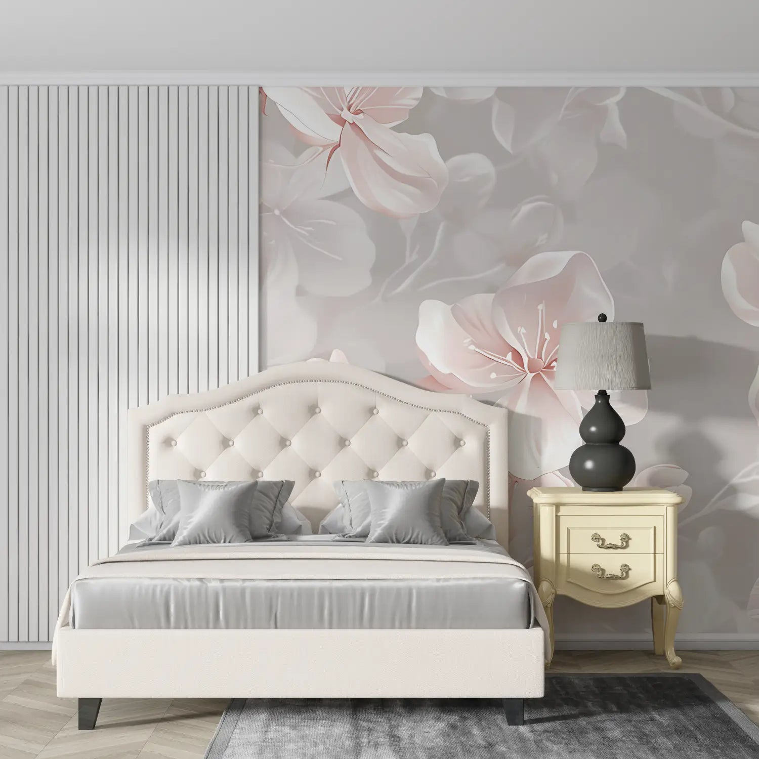 Papel pintado de flores rosas y grises - tendencias