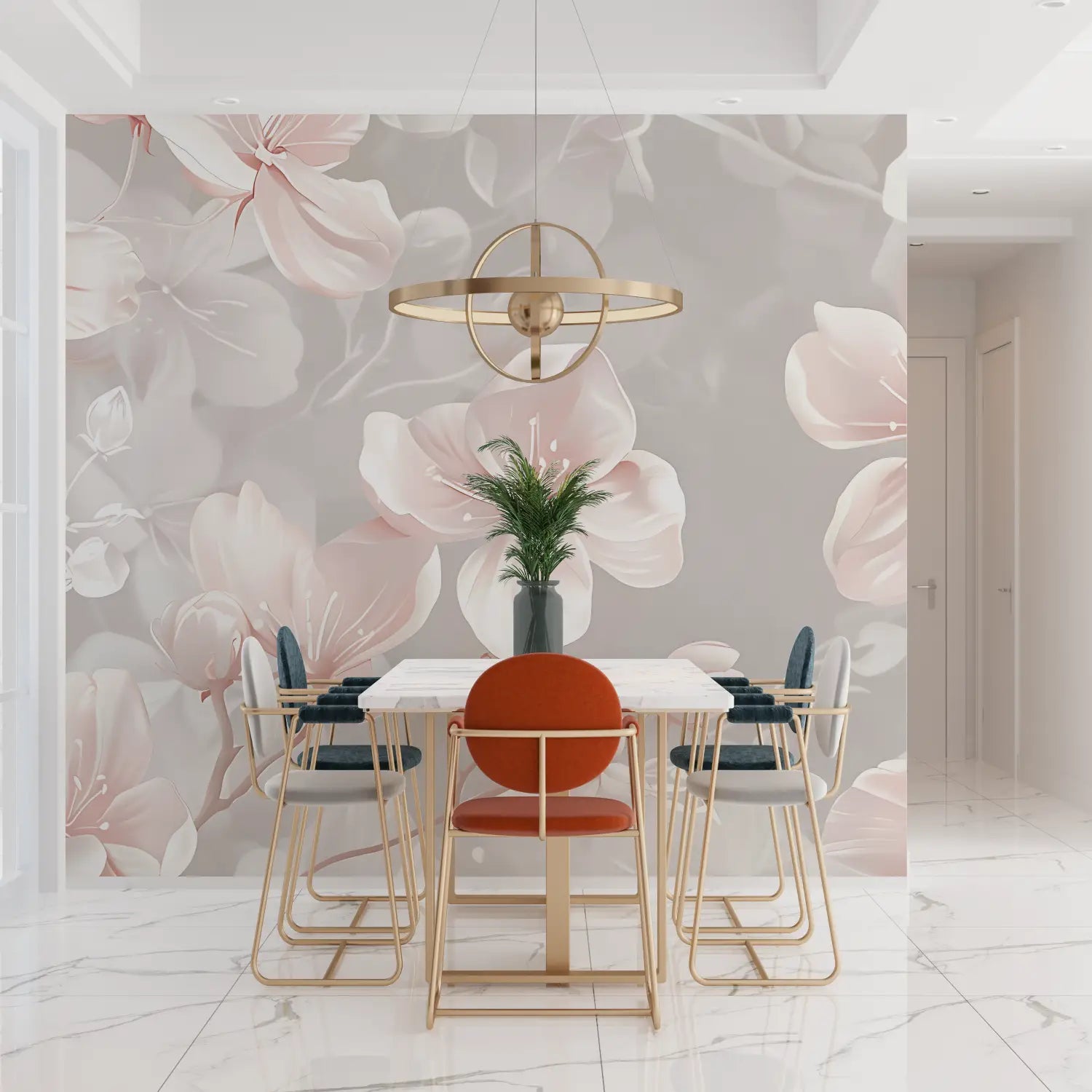Papel pintado de flores rosas y grises - contemporáneo