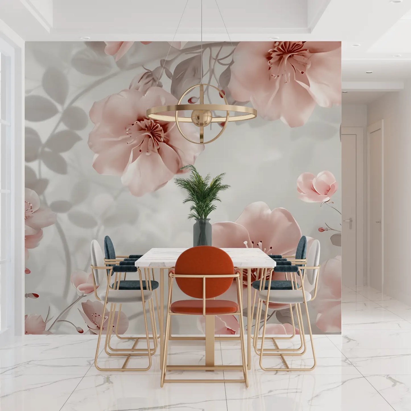 Papel pintado vintage de flores rosas y grises - contemporáneo