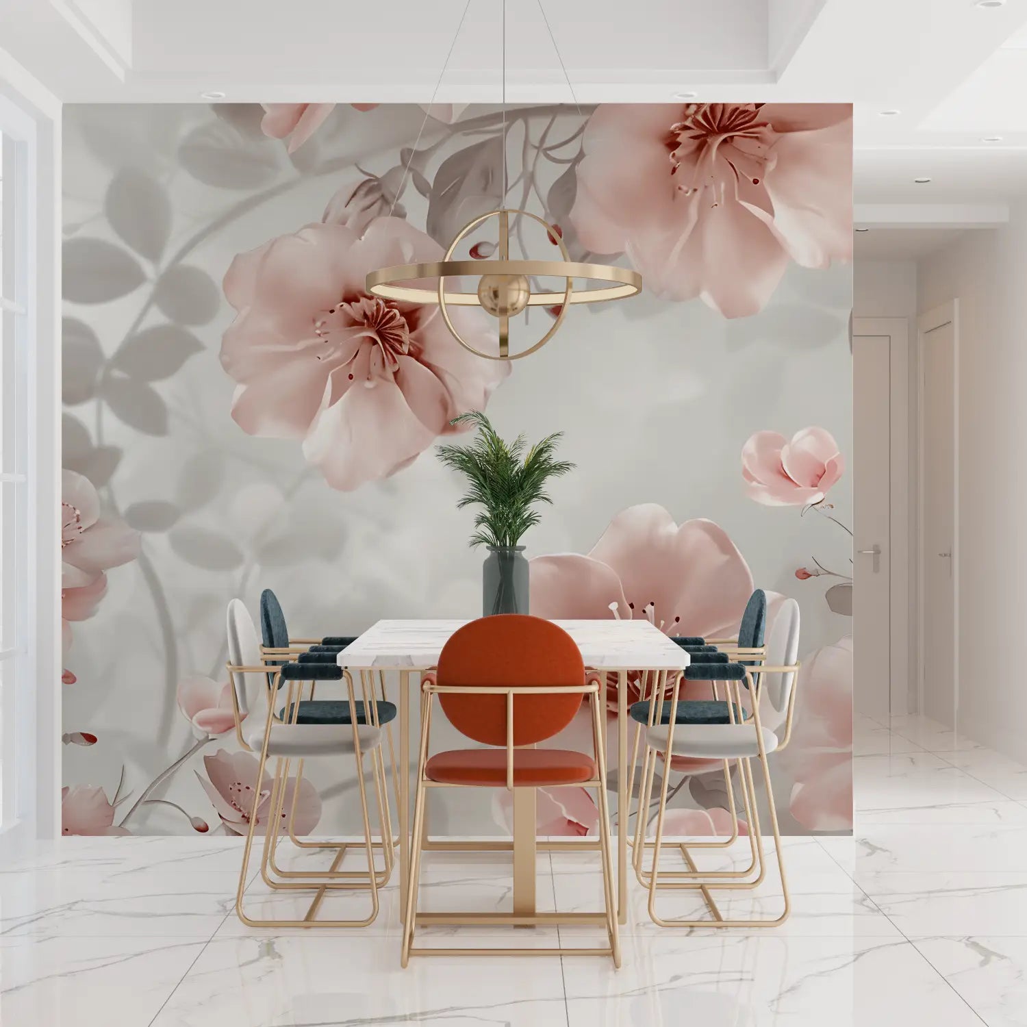 Papel pintado vintage de flores rosas y grises - contemporáneo