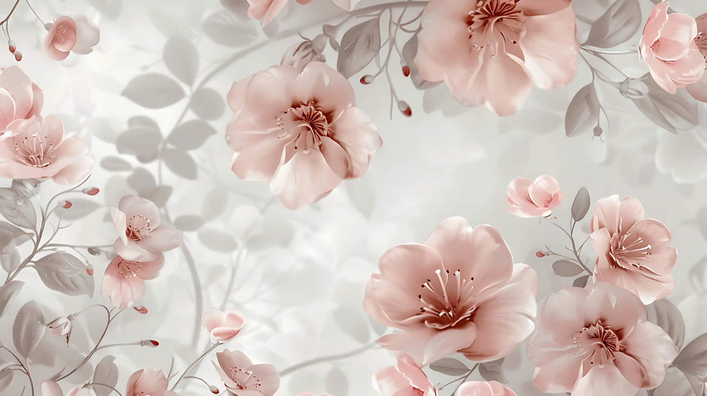 Papel pintado vintage de flores rosas y grises