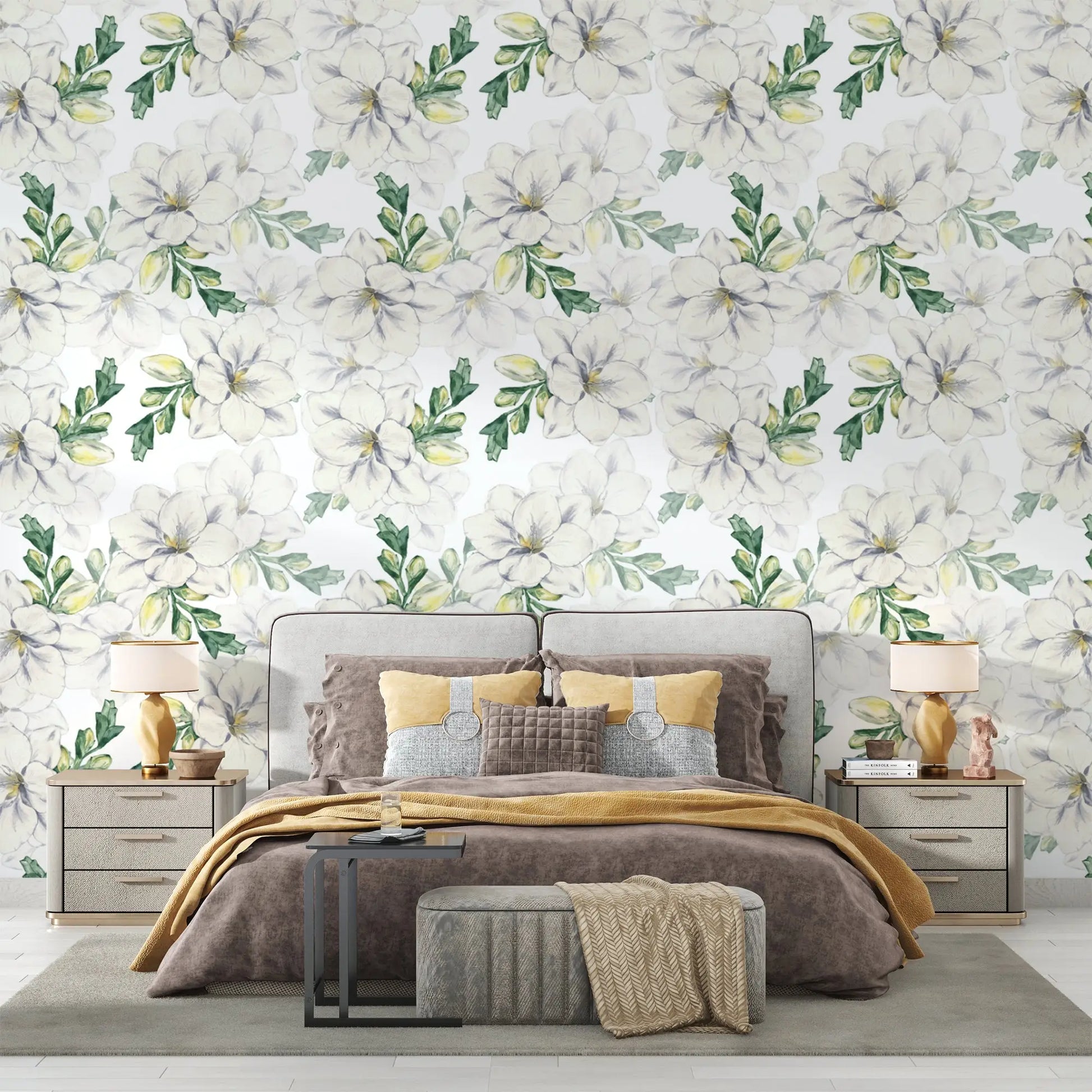 Papel pintado floral blanco