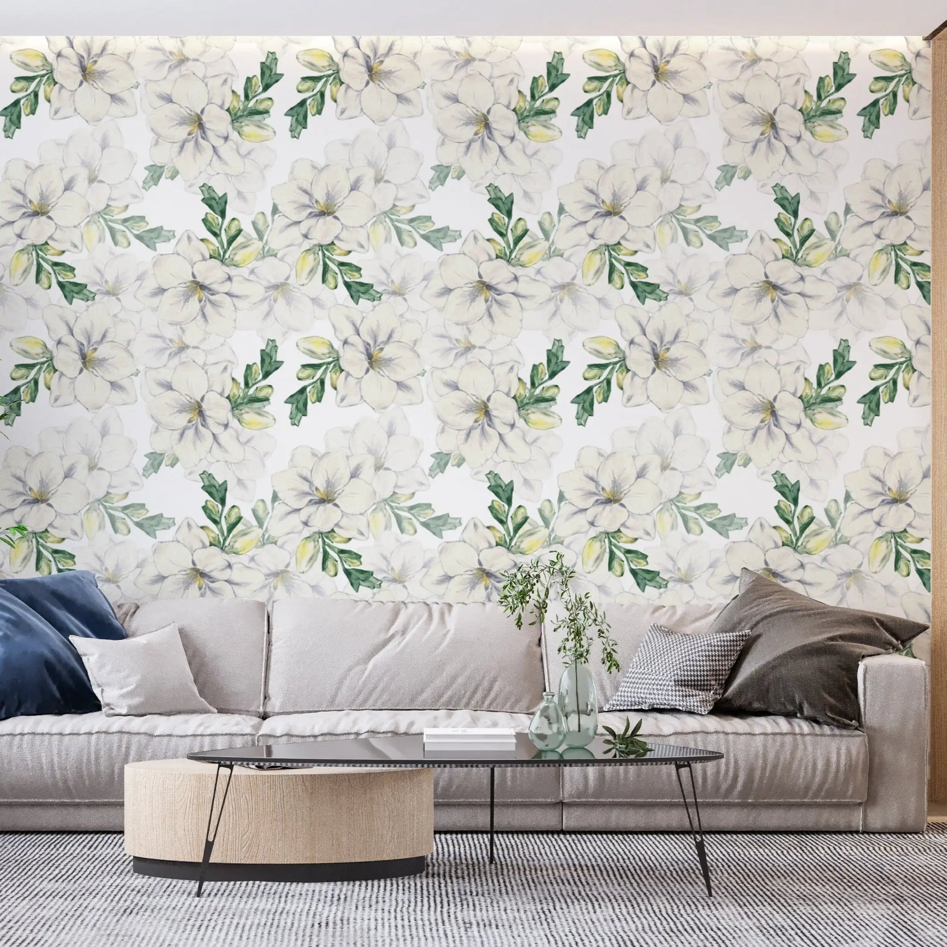 Papel pintado floral blanco