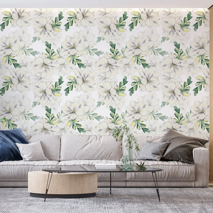 Papel pintado floral blanco