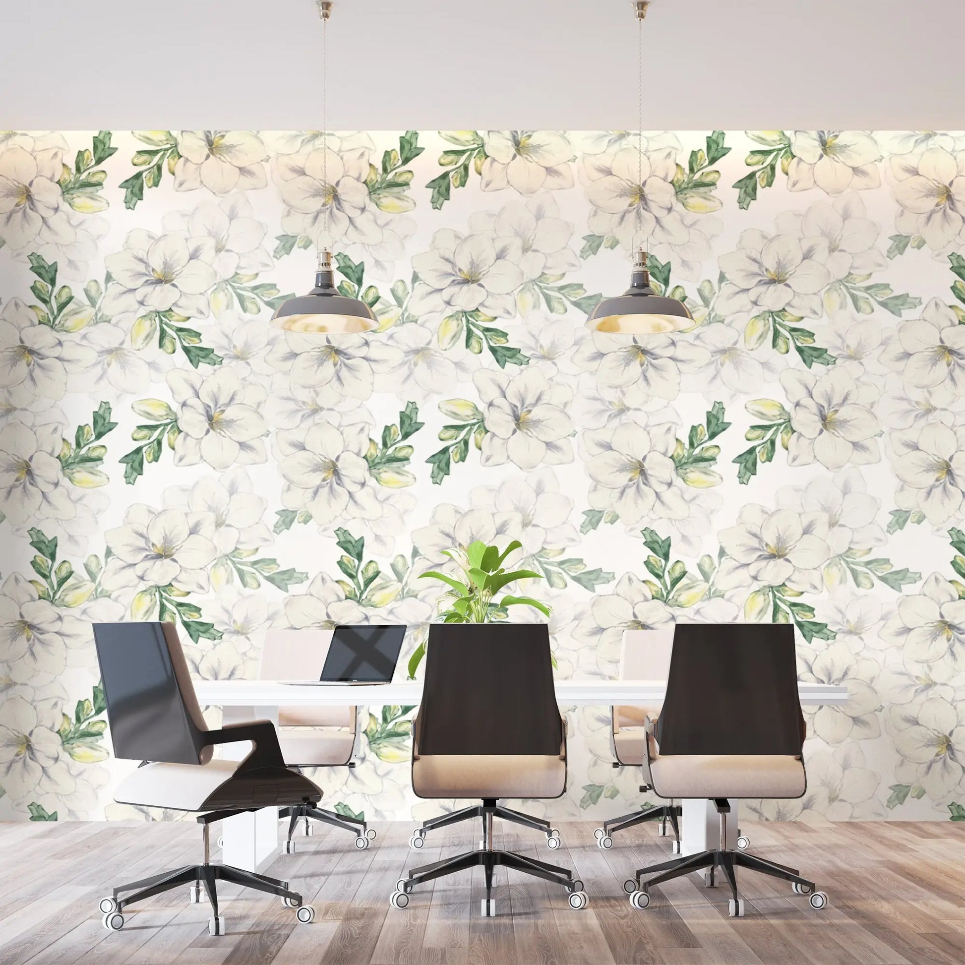 Papel pintado floral blanco