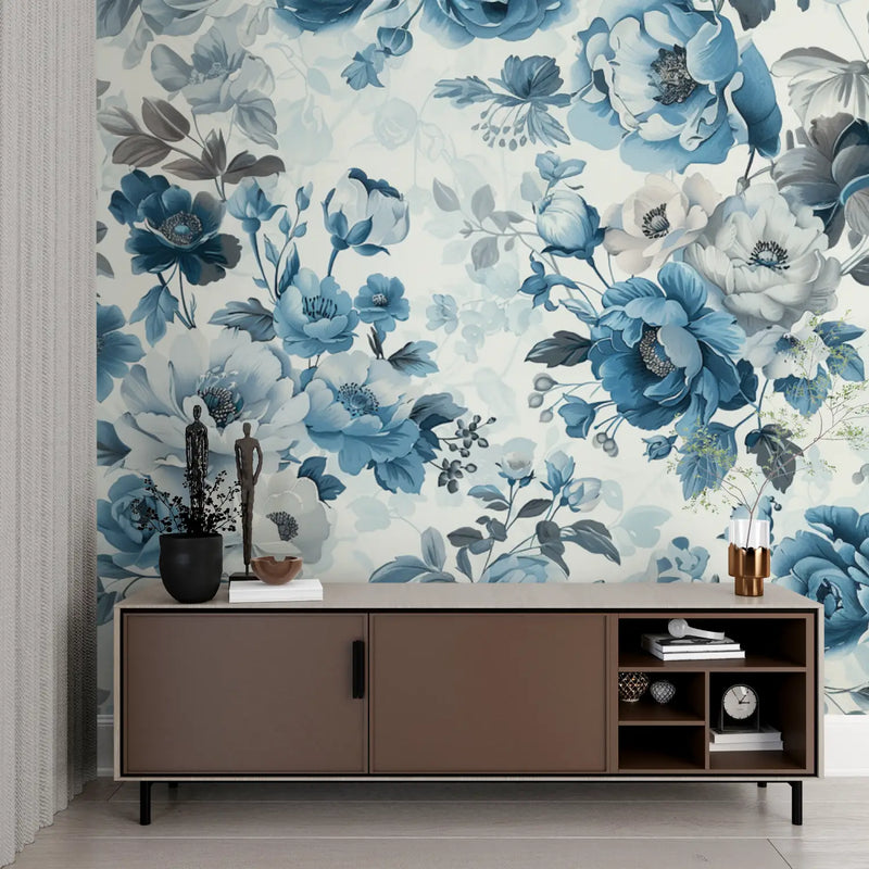 Papier Peint Fleuri Bleu - design