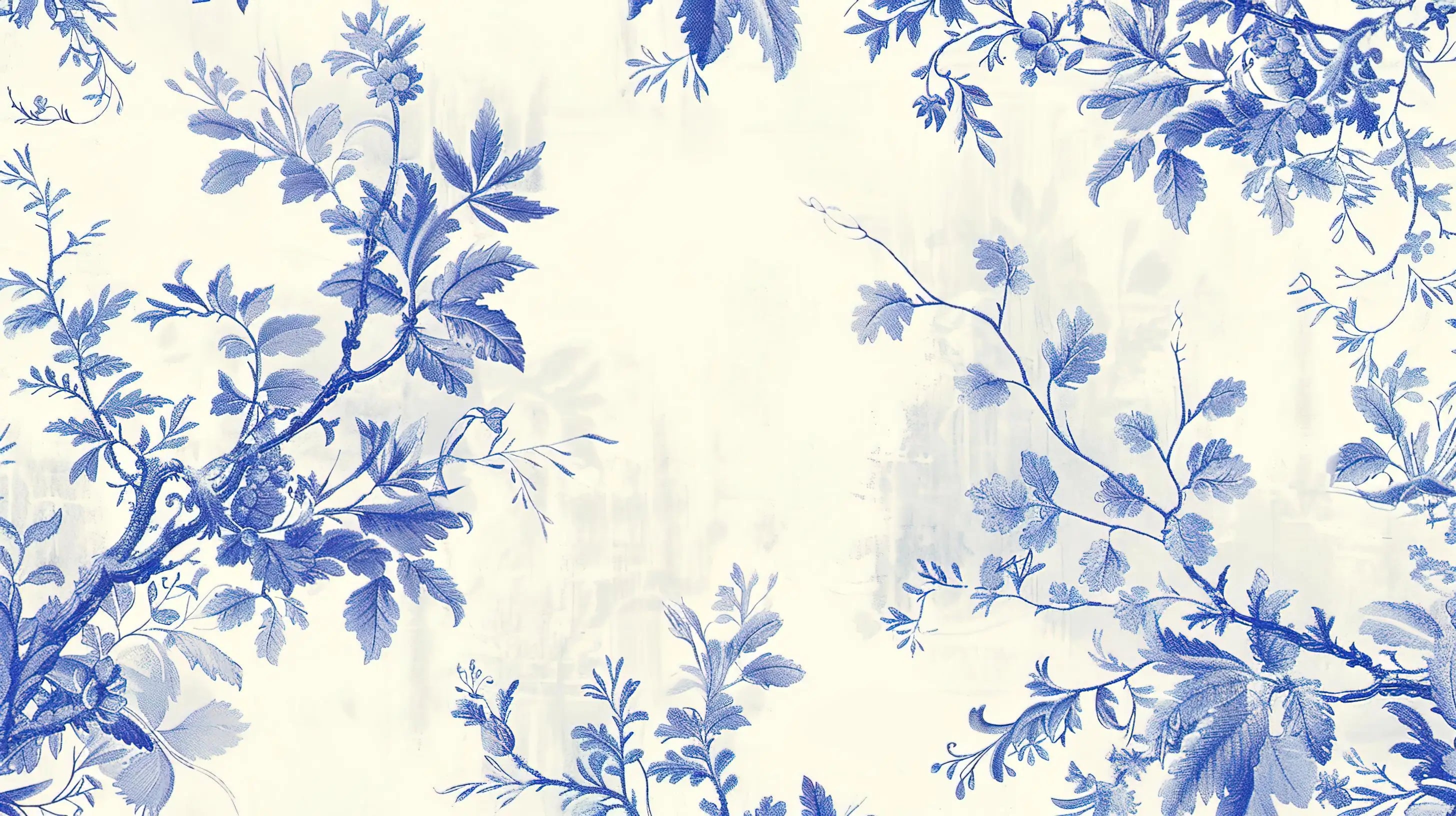 Papel pintado floral vintage en azul y blanco