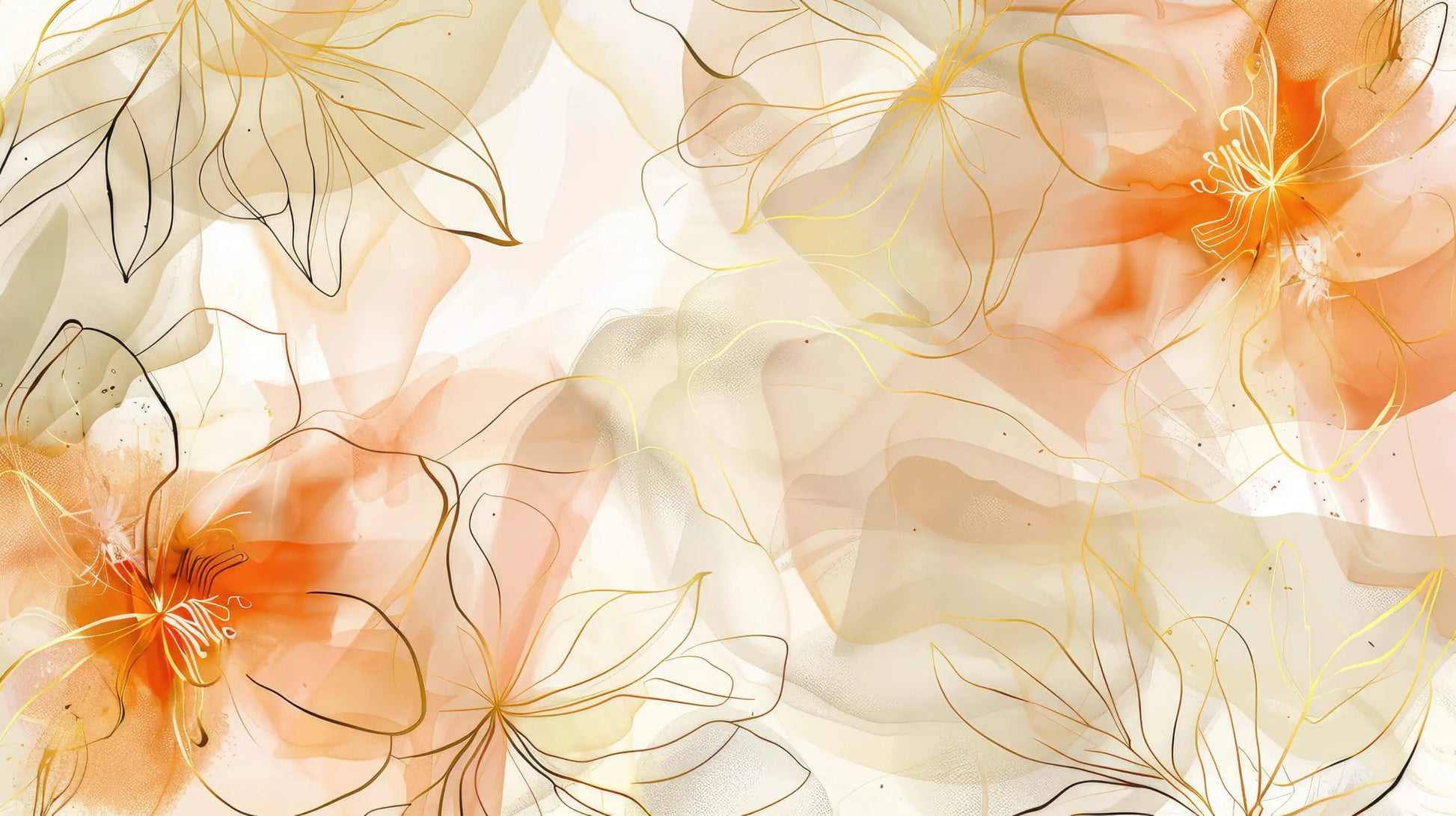 Papel pintado de flores en tono naranja