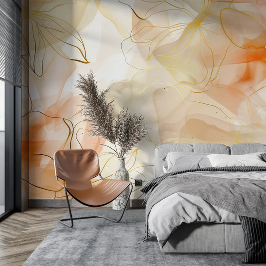 Papel pintado de flores en tono naranja - pano tapestry