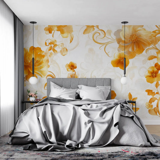 Papel pintado vintage de flores de color naranja - papel pintado panorámico