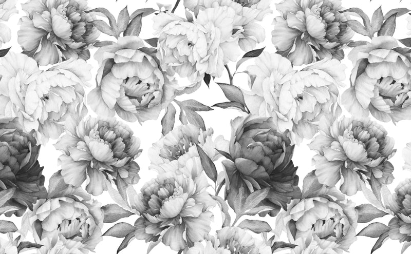 Papel pintado floral en blanco y negro