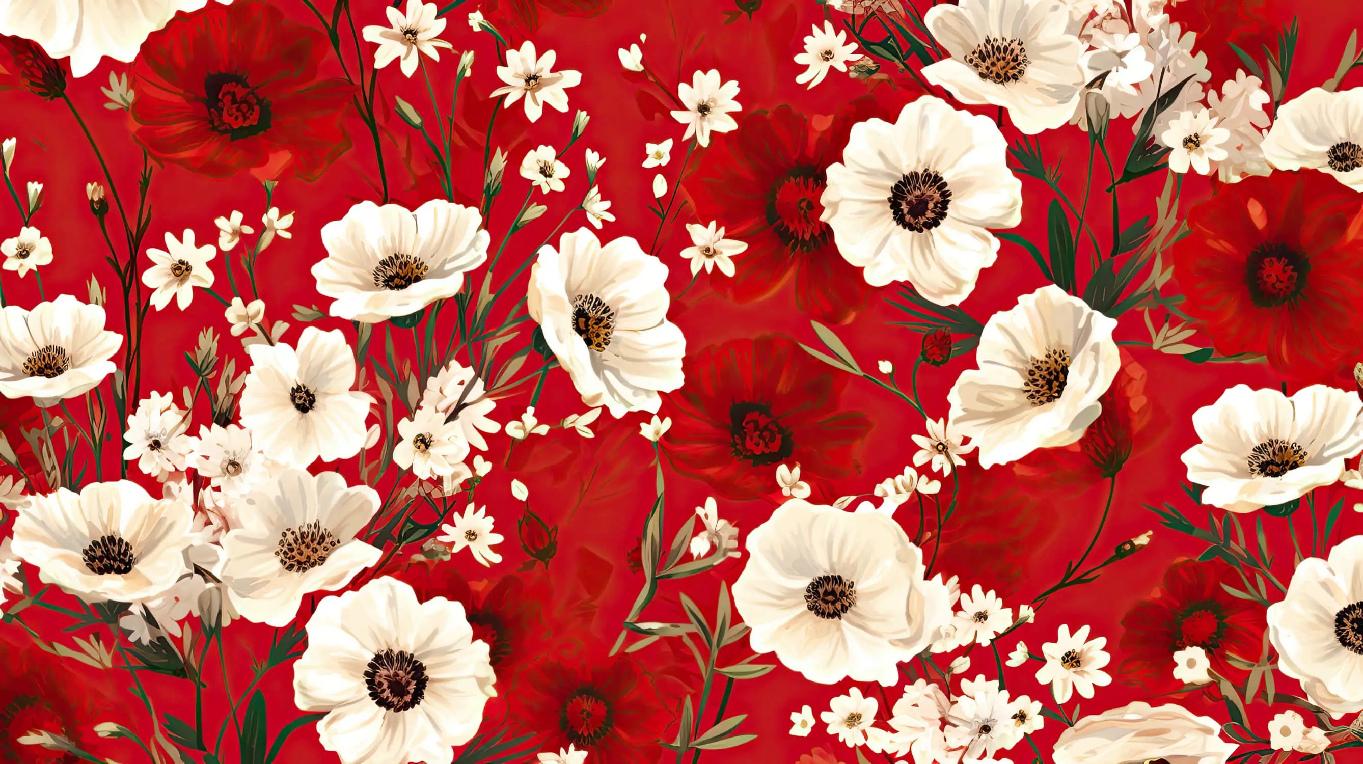 Papier Peint Floral Rouge