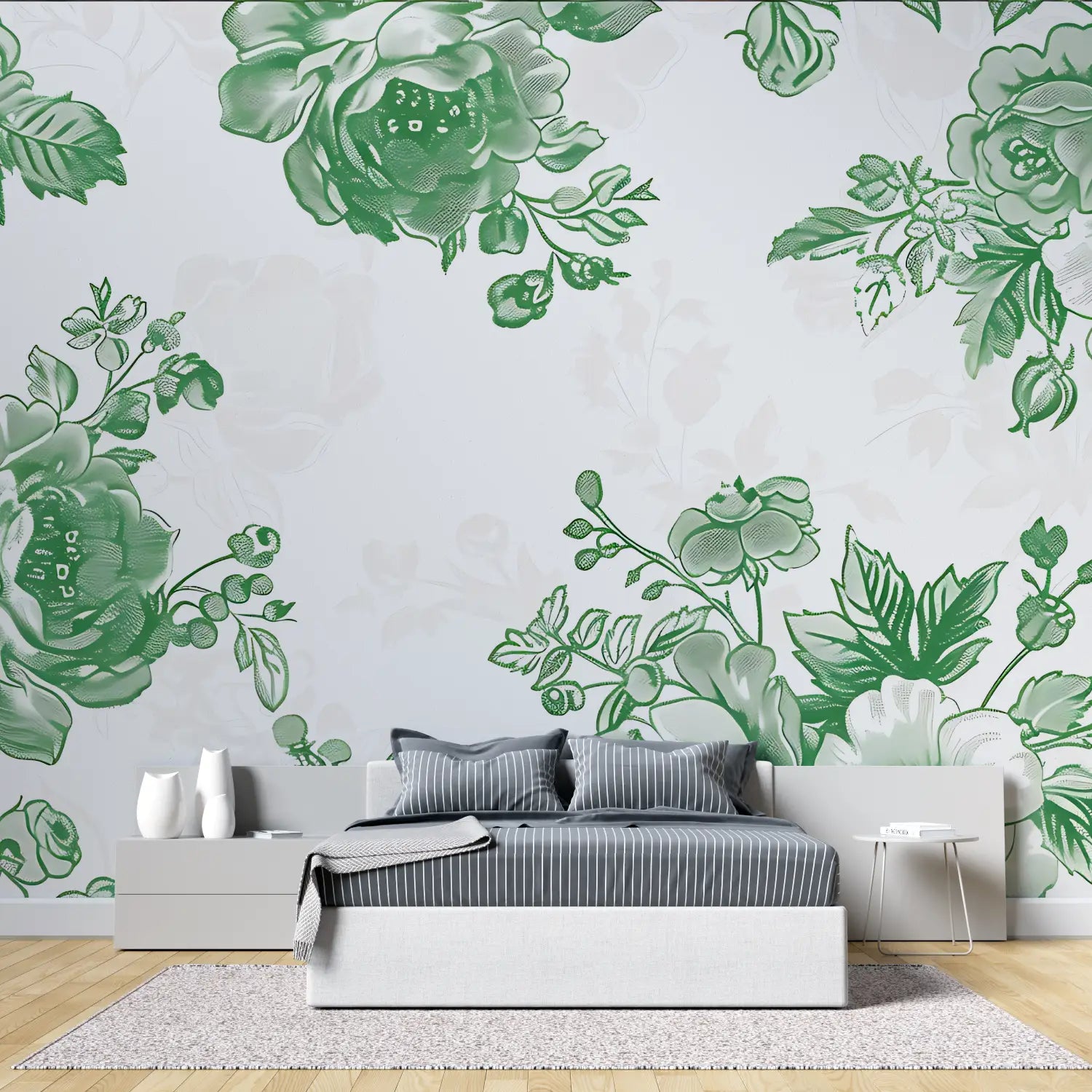 Papier Peint Floral Vert - chambre adulte