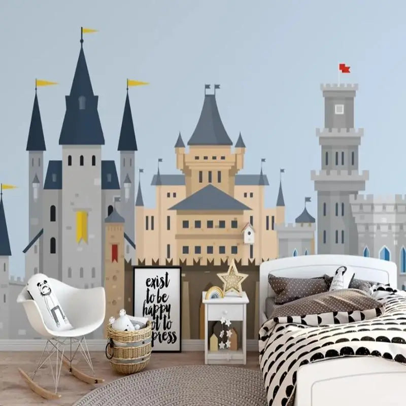 Papel pintado clásico para niños Castle Ft azul y gris