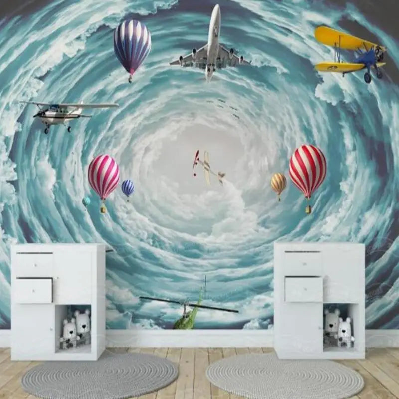 Papel pintado clásico para niños Tnade y aviones. - Second Image