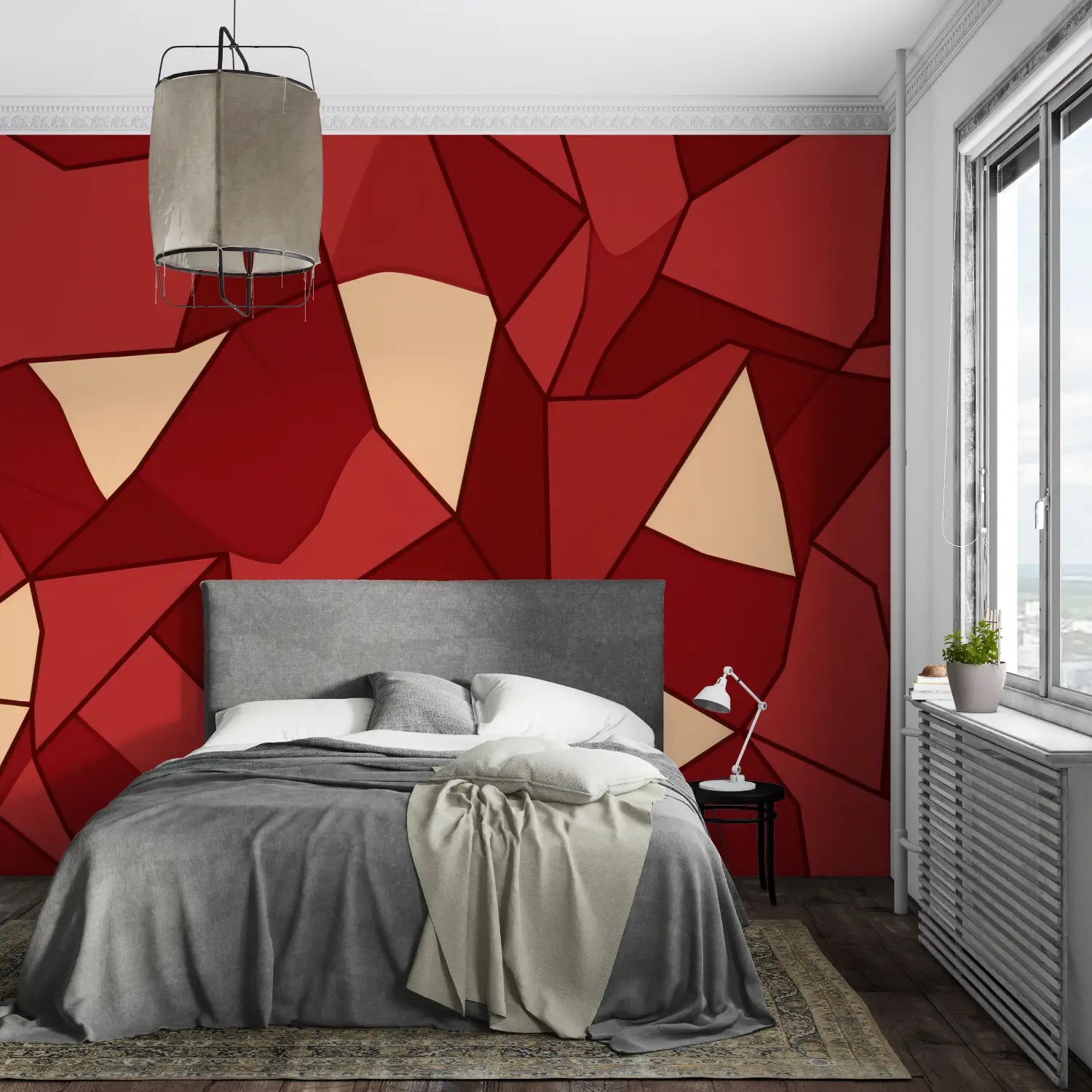 Papier Peint Géometrique Rouge - mural