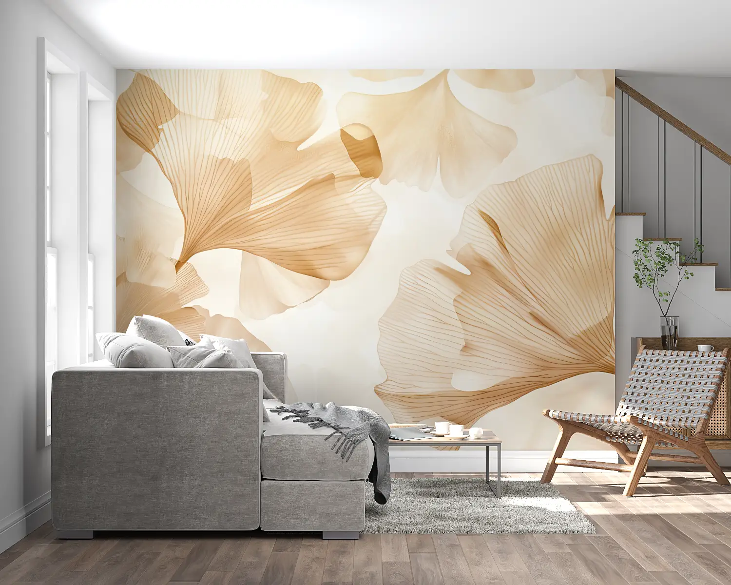 Papel pintado Ginkgo beige dorado - Second Image