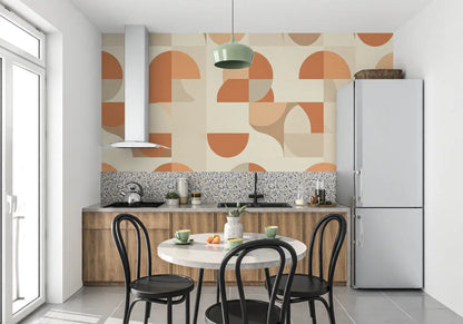 Papel pintado gráfico naranja - pared de la cocina