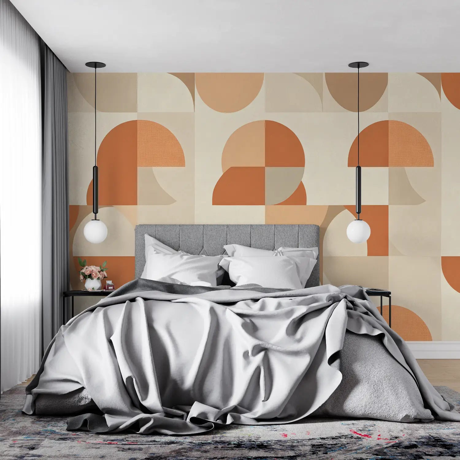 Papel pintado gráfico naranja - tendencia de pared