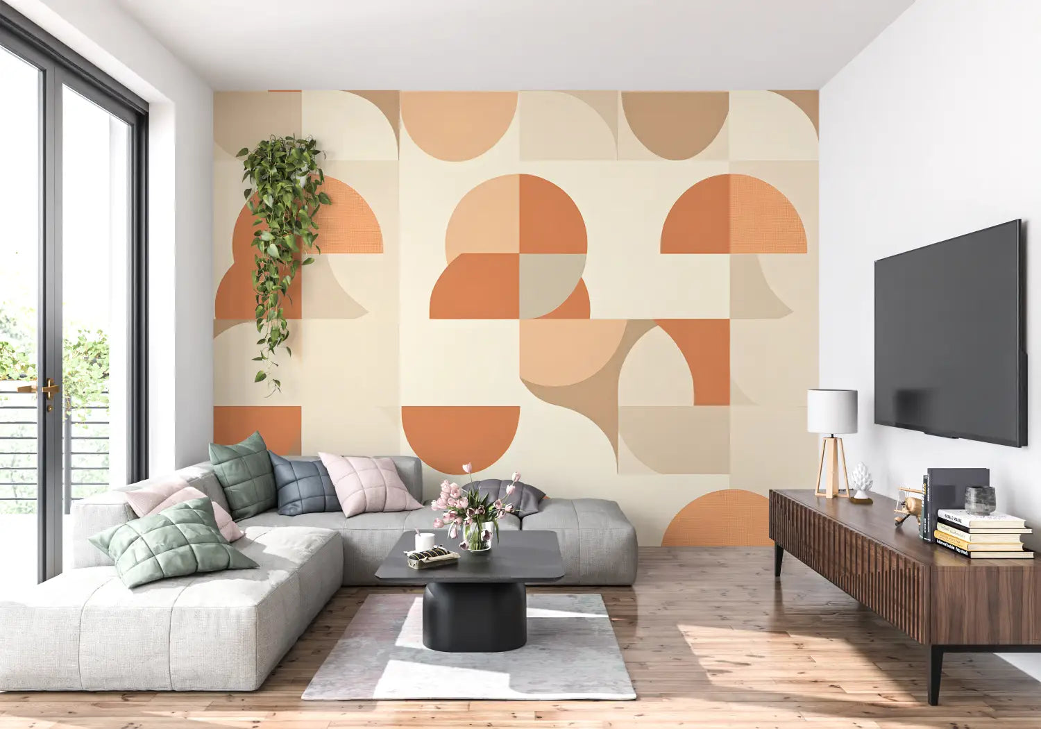 Papel pintado gráfico naranja - panorámico 4murs