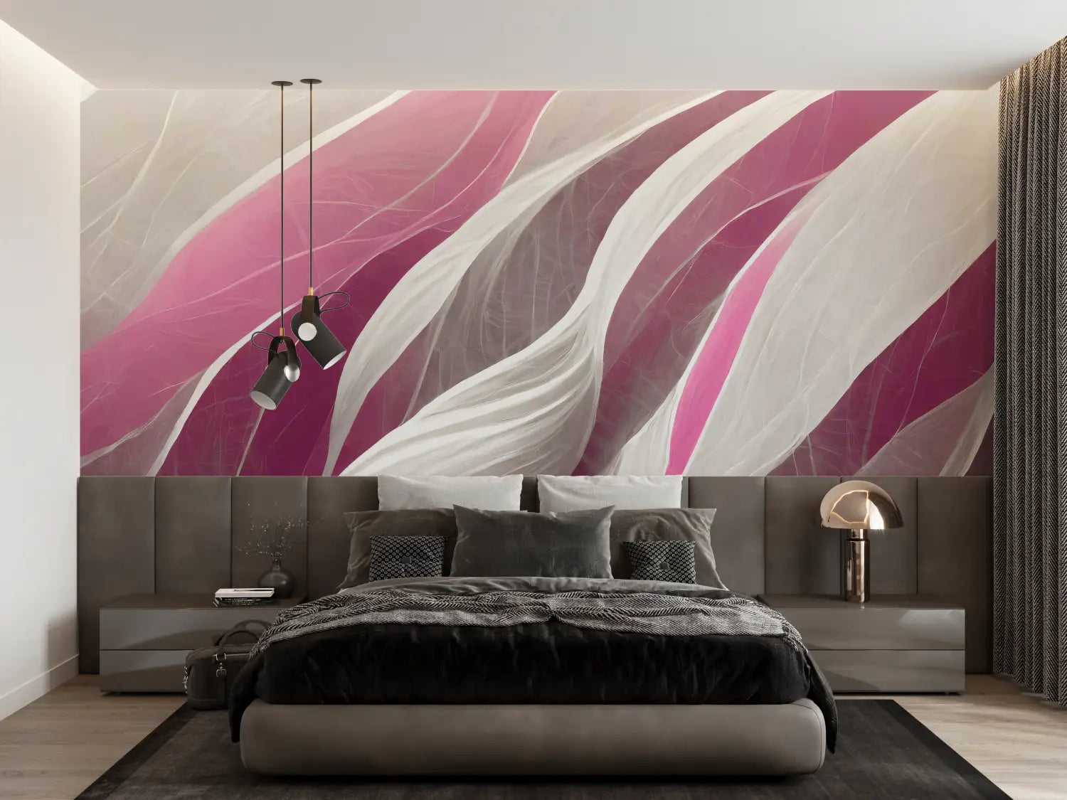 Papier Peint Gris Et Rose Fushia - panoramique tendance