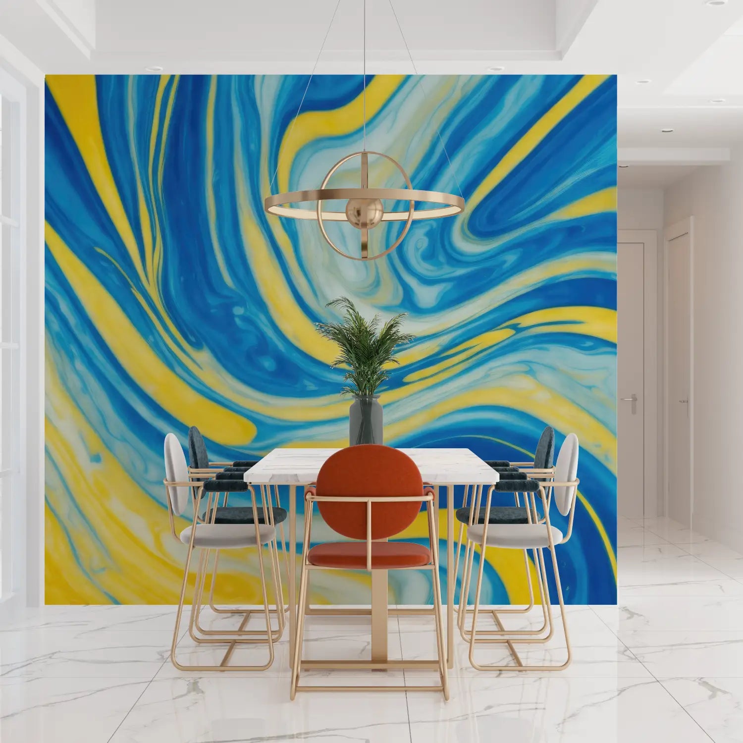 Papel pintado amarillo y azul - impreso