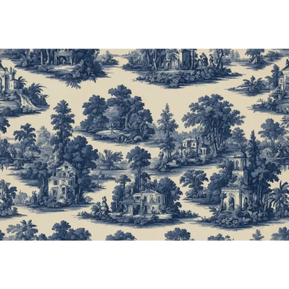 Papel pintado con estampado azul Jouy