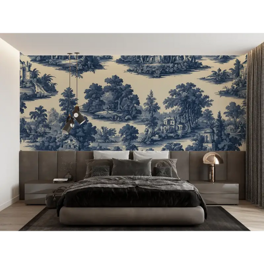 Papel Pintado Con Patrón Azul Jouy - papel pintado