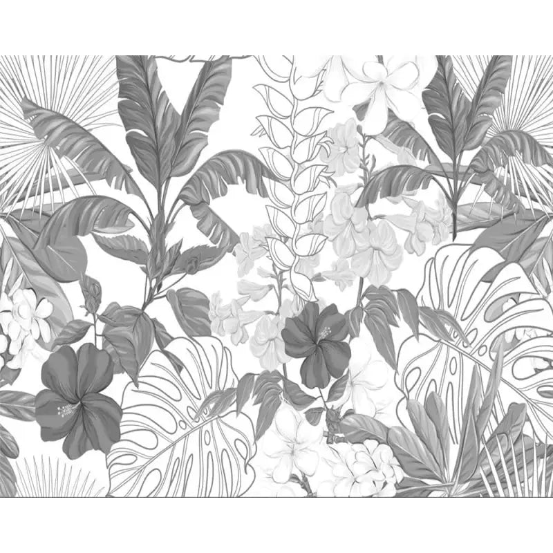 Papel pintado blanco y negro con diseño de jungla - Second Image