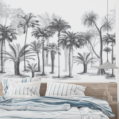 Papel pintado de selva en blanco y negro
